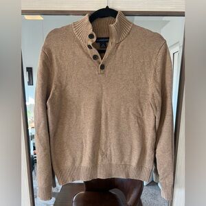 Lands End brown Cotton and Cashmere blend Pullover sweater 1/4 button size Small